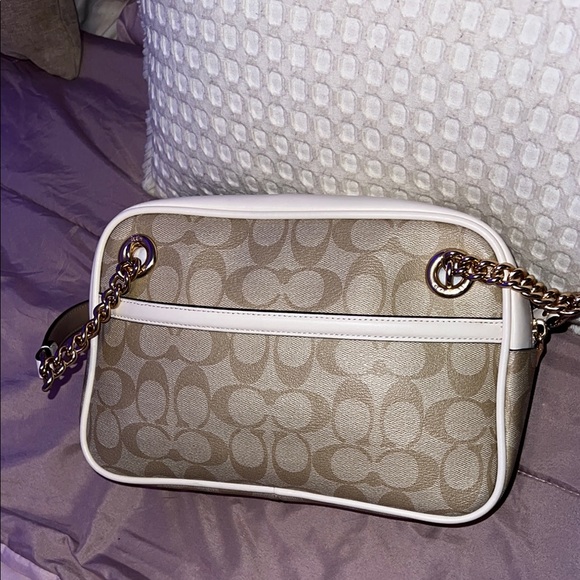 Coach Tan and White Crossbody Bag with Monogram Pattern - Picture 4 of 8